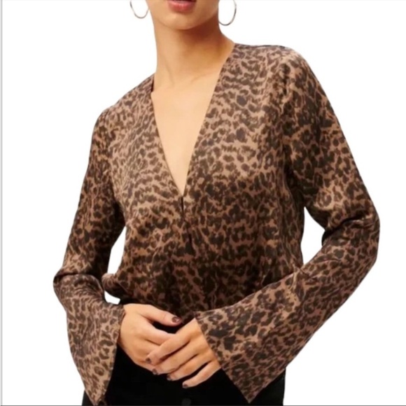 NWT Good American Leopard Print bodysuit faux wrap Vneck size 1 / S - Picture 1 of 11